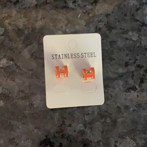 Brand New Mini H orange Earrings